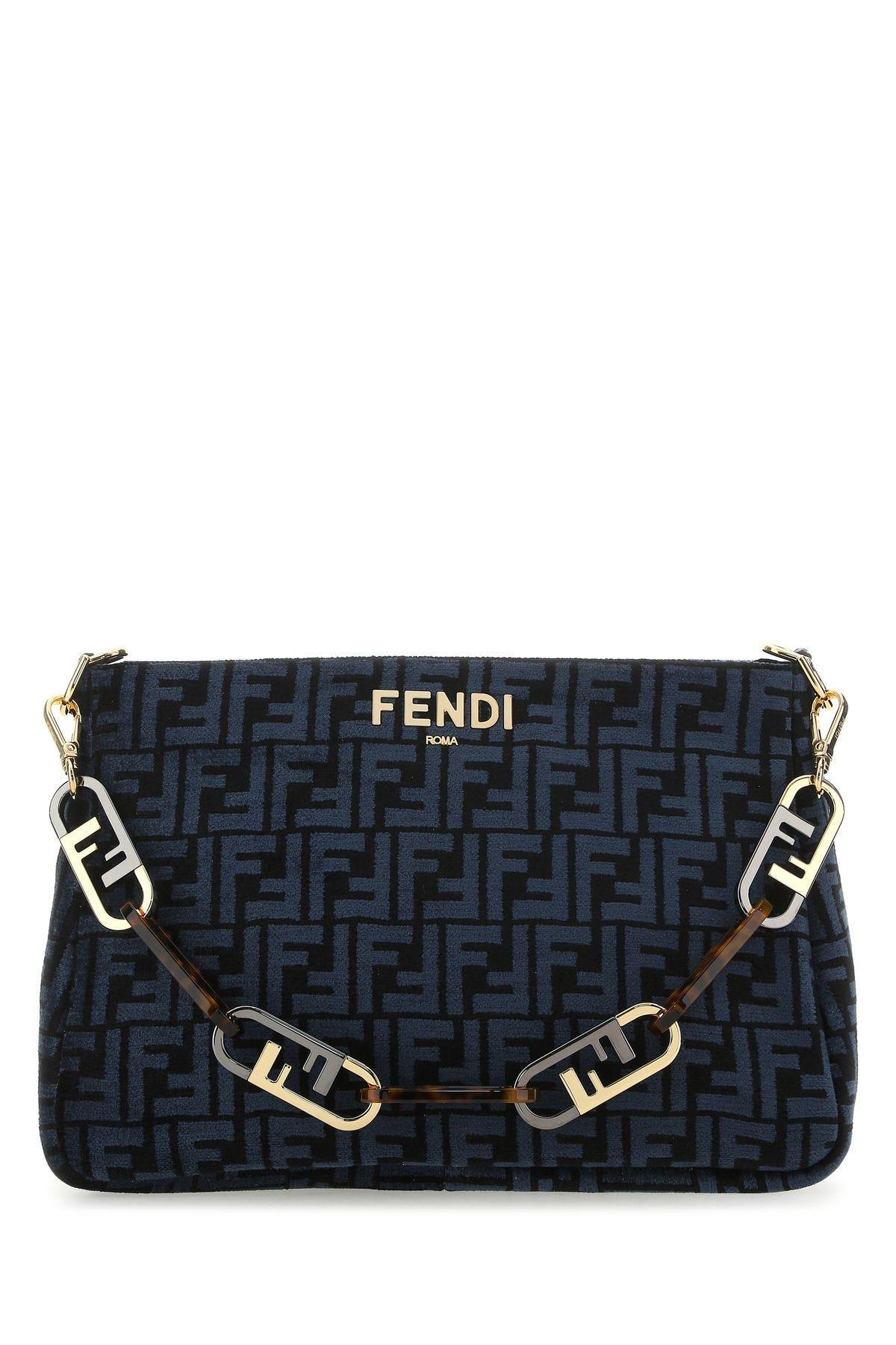 Fendi Embroidered Fabric O Lock Zip Handbag
