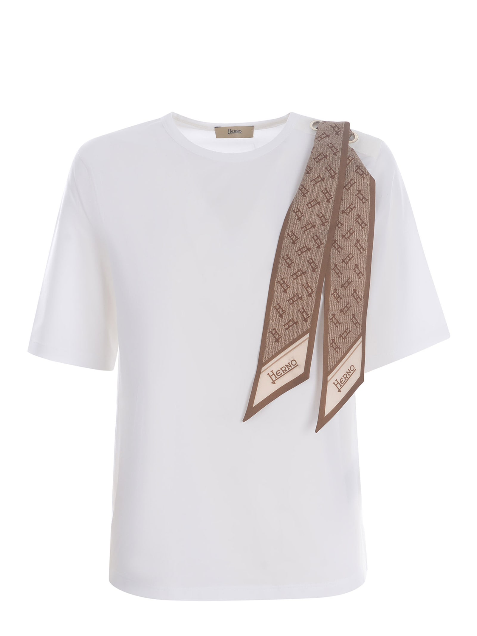 Shop Herno T-shirt  Foulard Made Of Cotton Jersey In Bianco