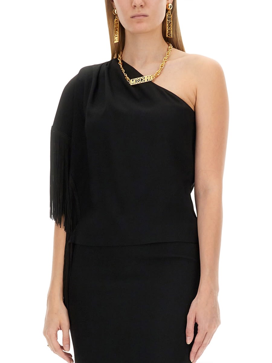 Moschino One-piece Top With Fringed Shoulder Detail In Black