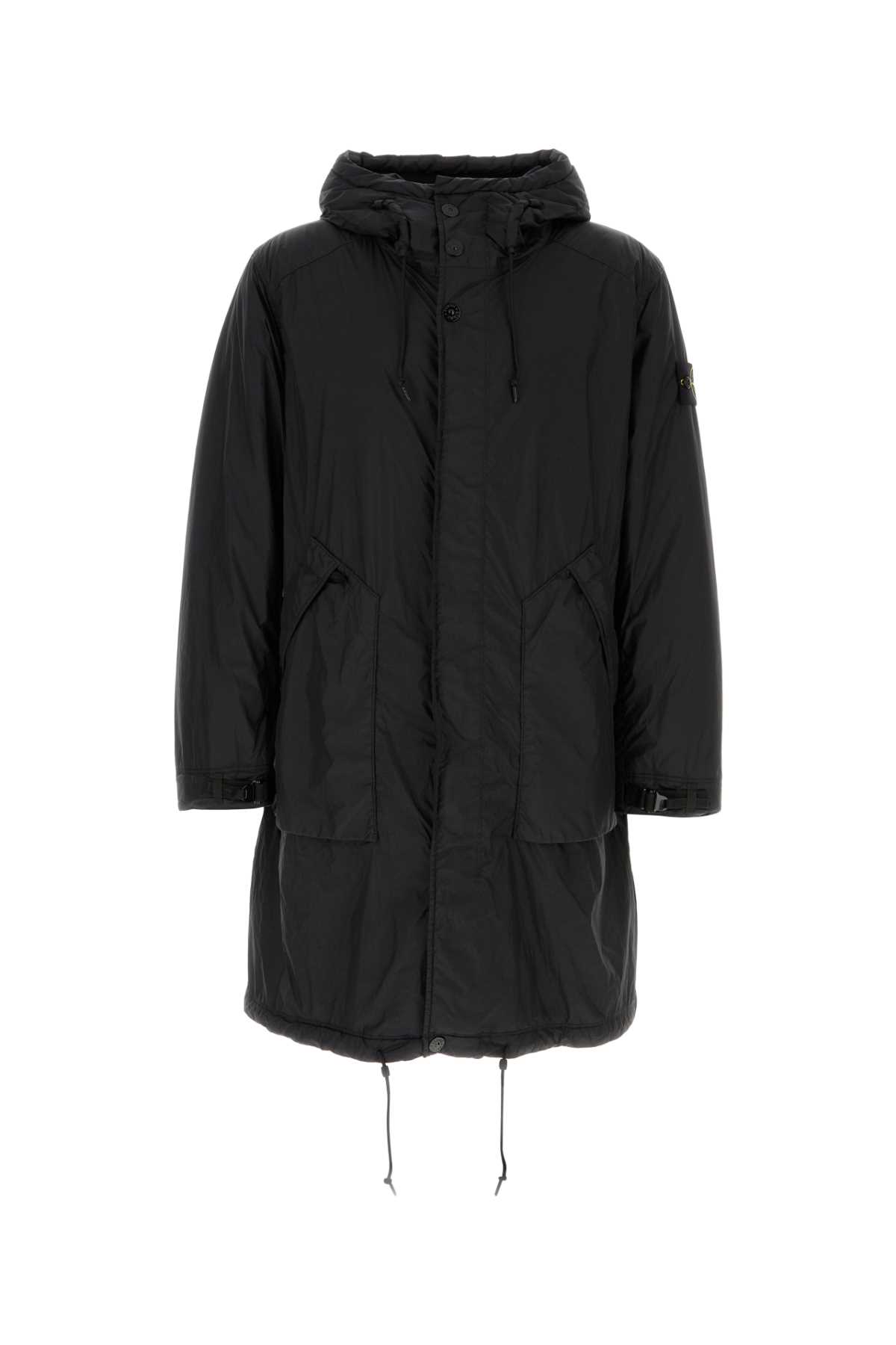 Stone Island Hooded Long Parka Front Pockets In Black