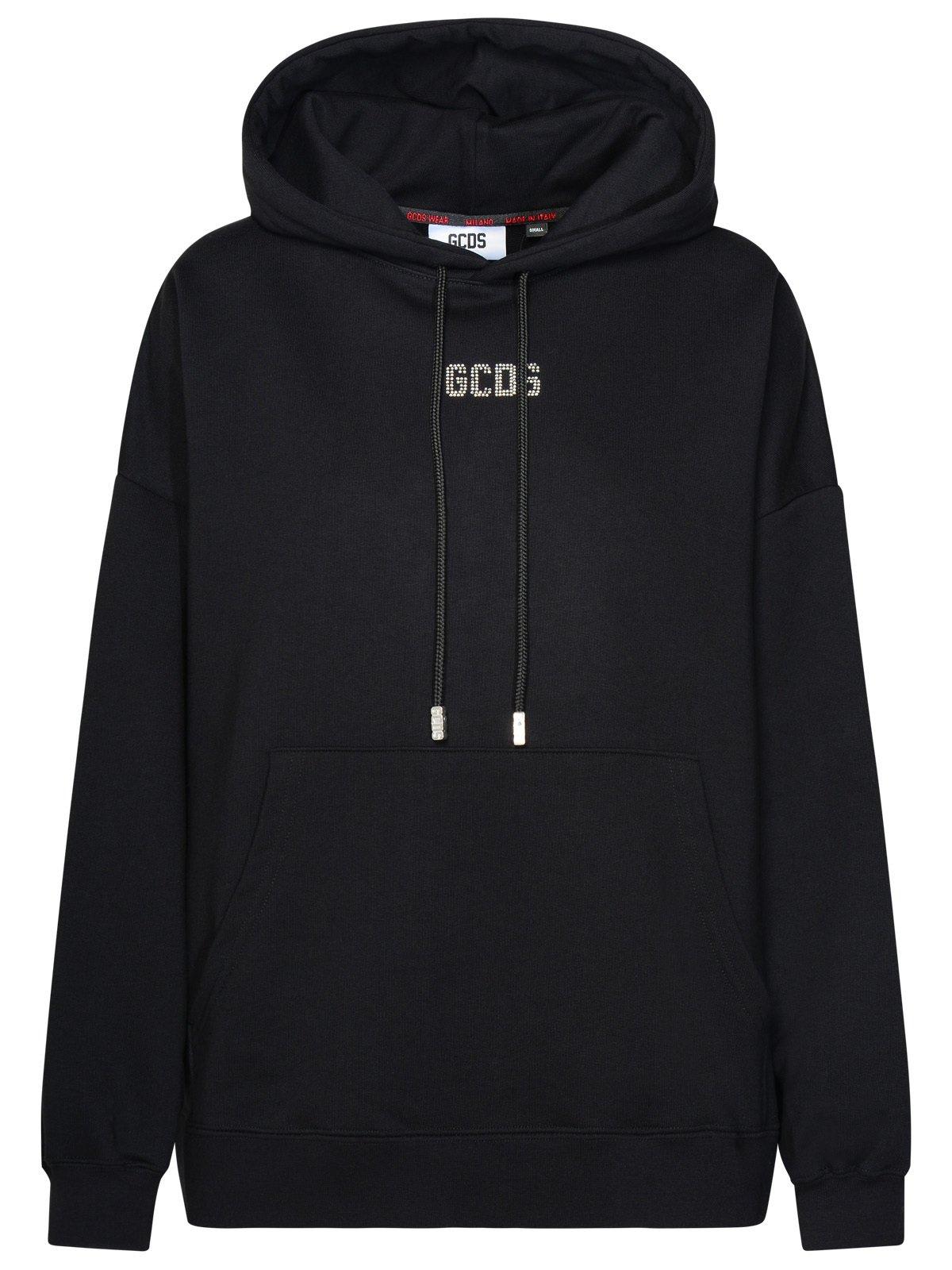 Shop Gcds Logo Embellished Drawstring Hoodie In Black