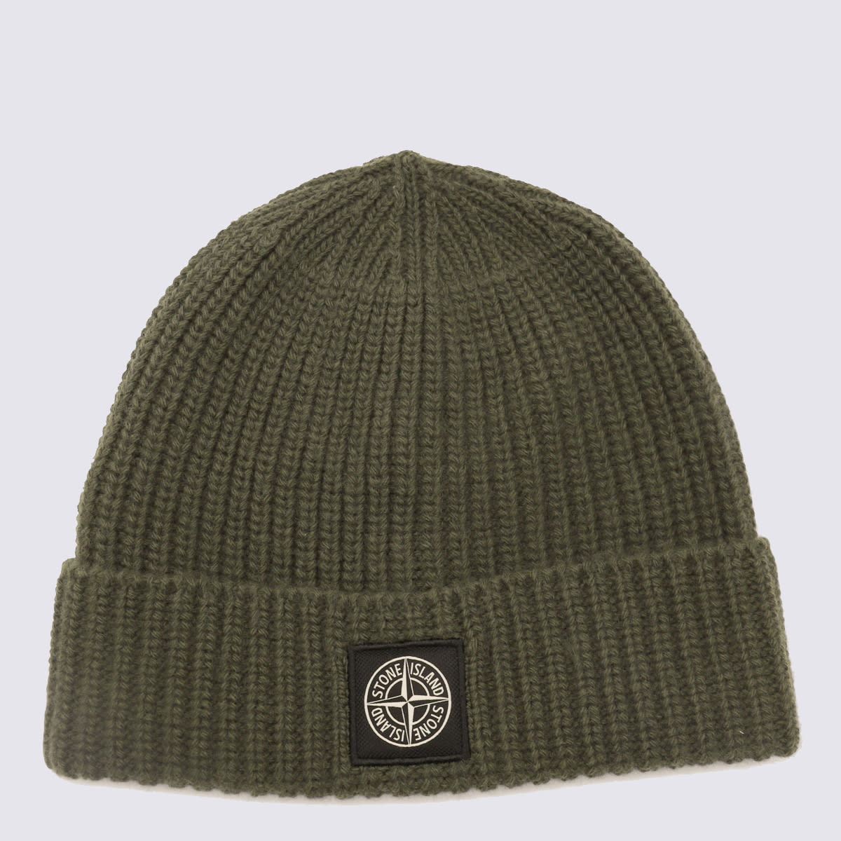 Stone Island Mens Green Brand-patch Ribbed Wool Beanie In Green