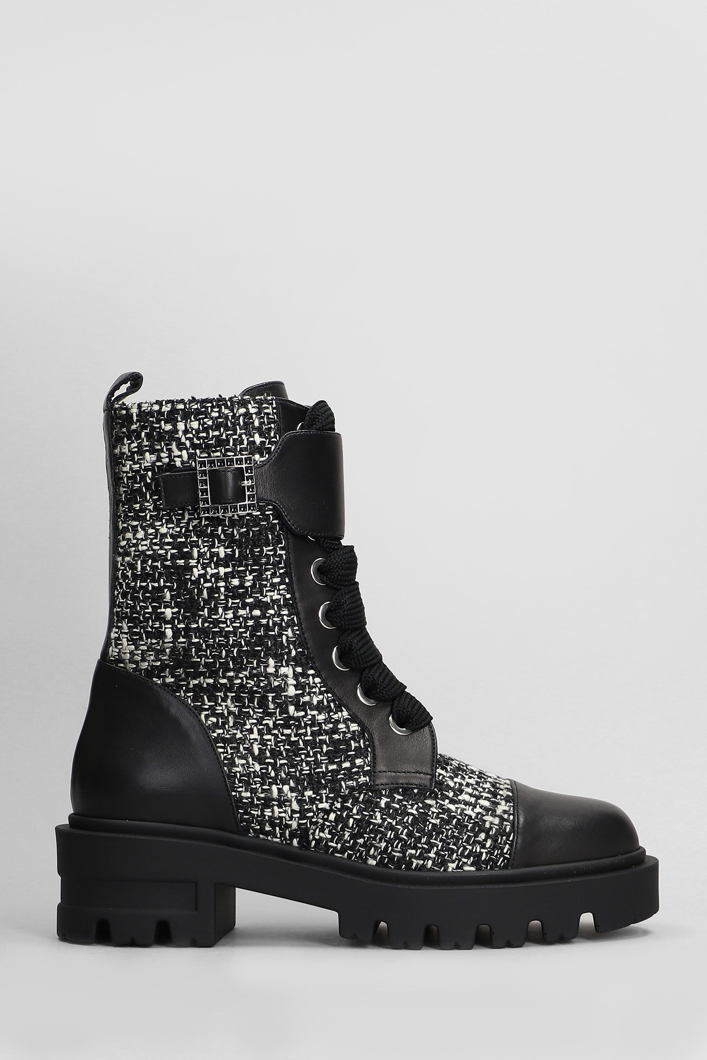 Vlady Combat Boots In Black Wool And Leather