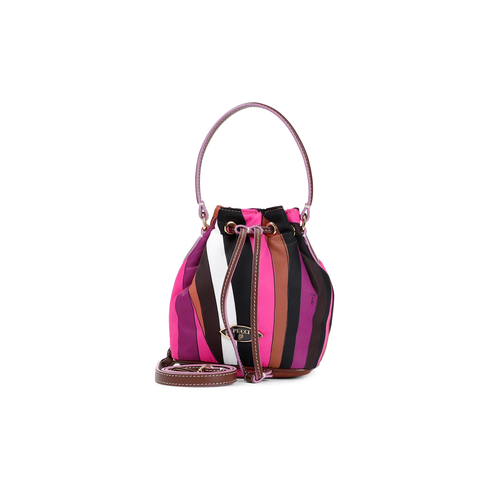 Shop Pucci Drawstring Pouch Bag Small In Fuxia Marrone