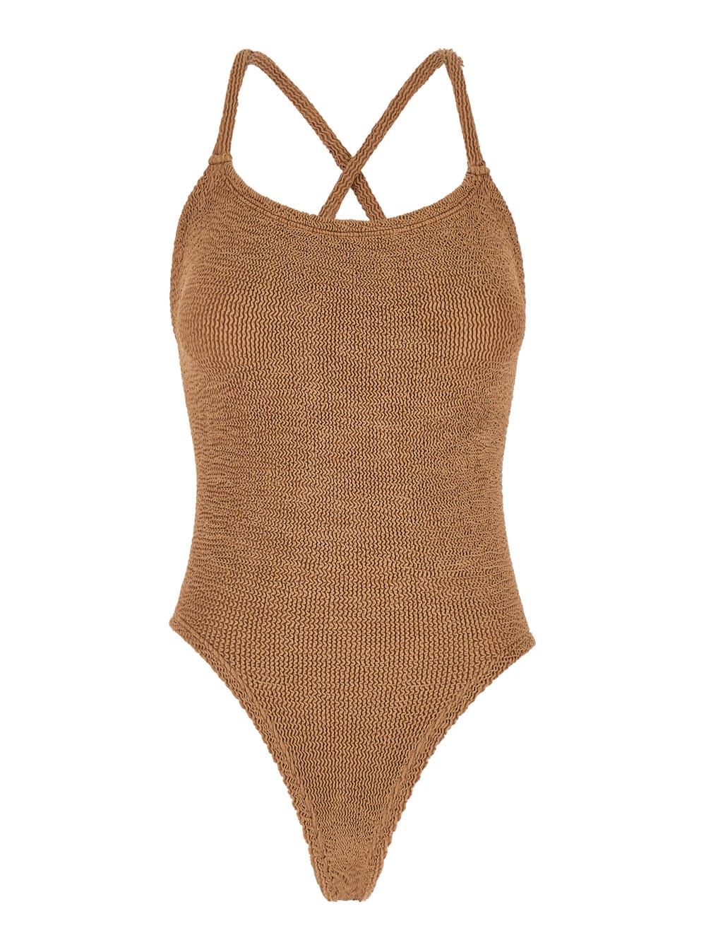 bette Brown One-piece Swimsuit With Crisscross Straps In Stretch Fabric Woman