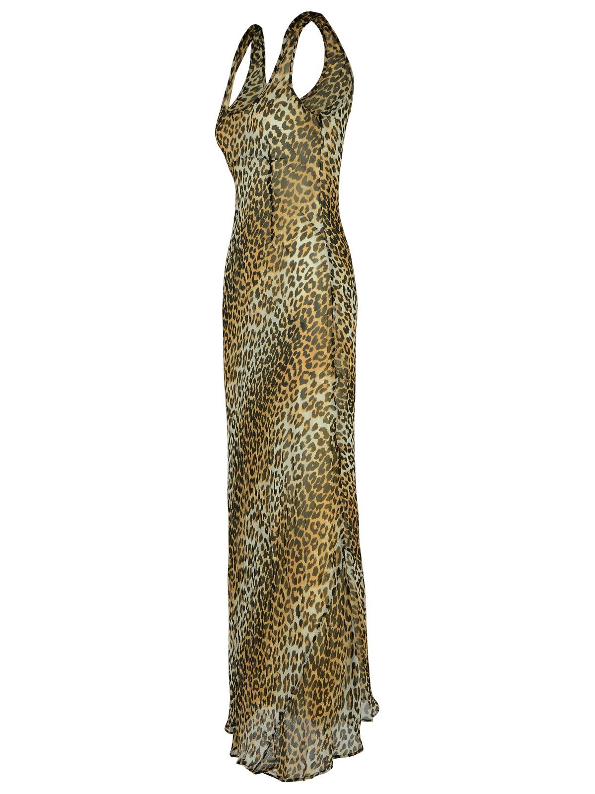 Ganni Leopard Print Viscose Long Dress In Animal Print