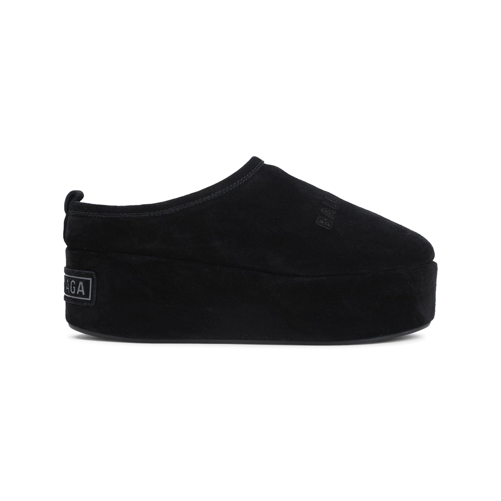 Balenciaga Suede Mules With Rounded Toe And Elevated Platform Sole In Black