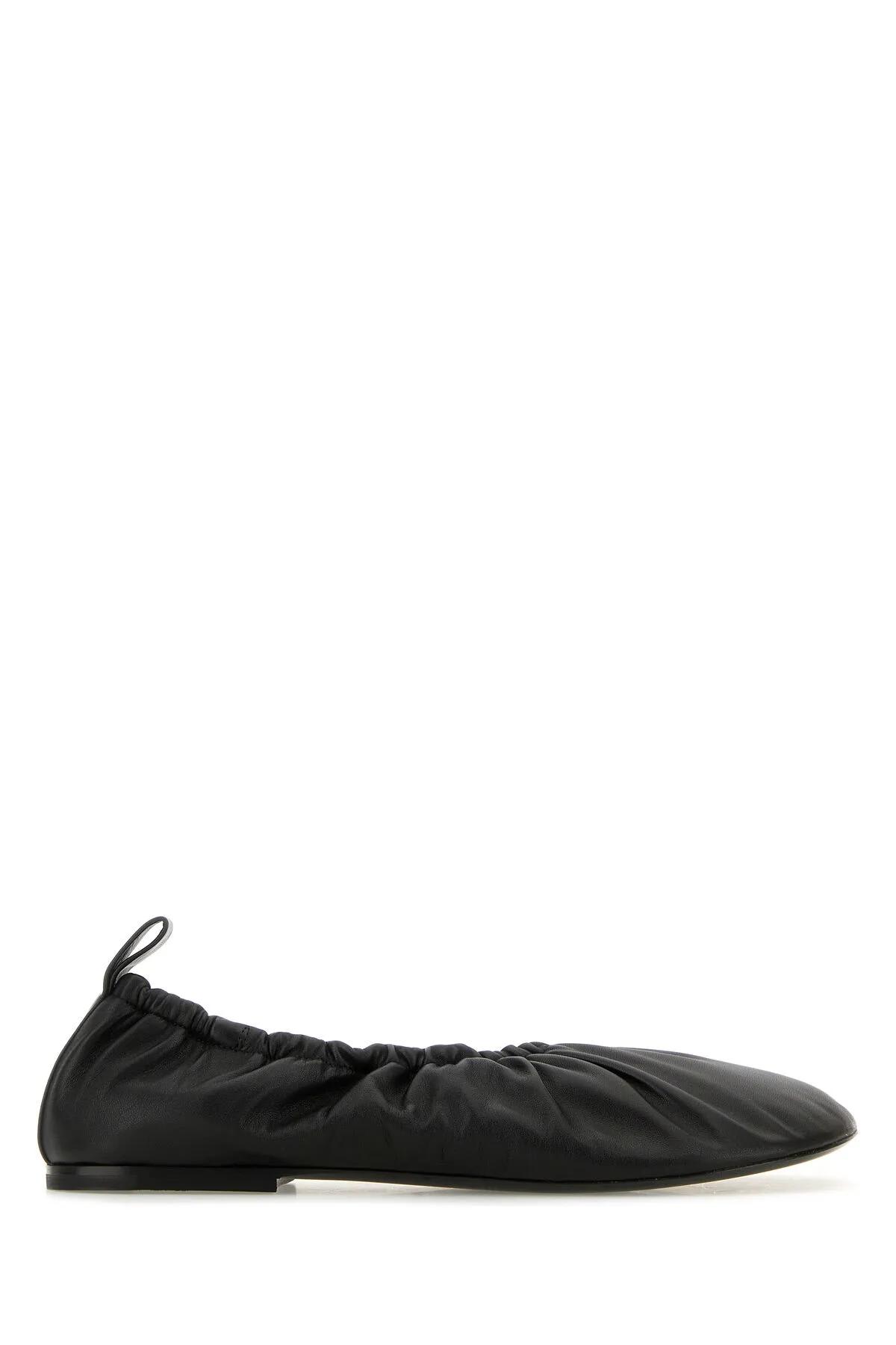 Shop Jil Sander Black Leather Ballerinas In Nero