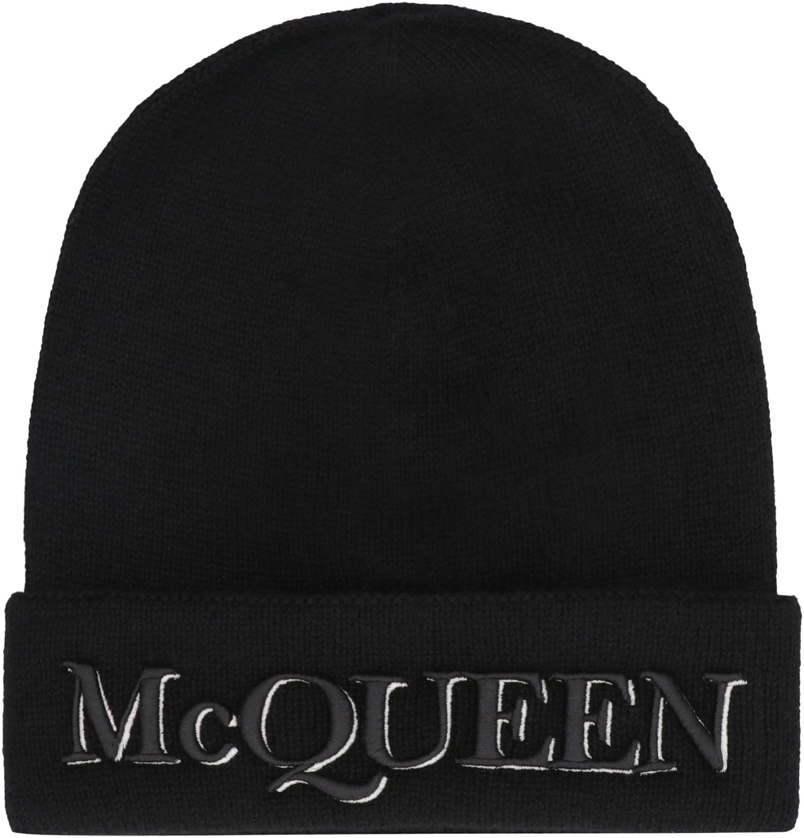 Shop Alexander Mcqueen Logo Wool Beanie In Black