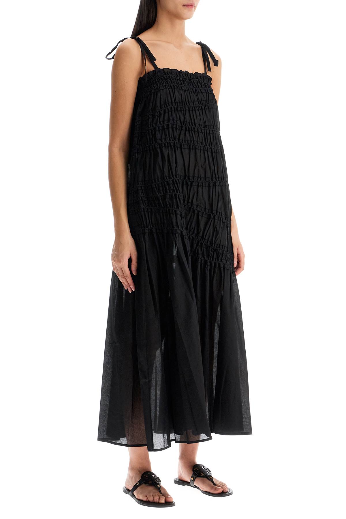 Tory Burch Cotton Smocked Midi Dress In Black (black)
