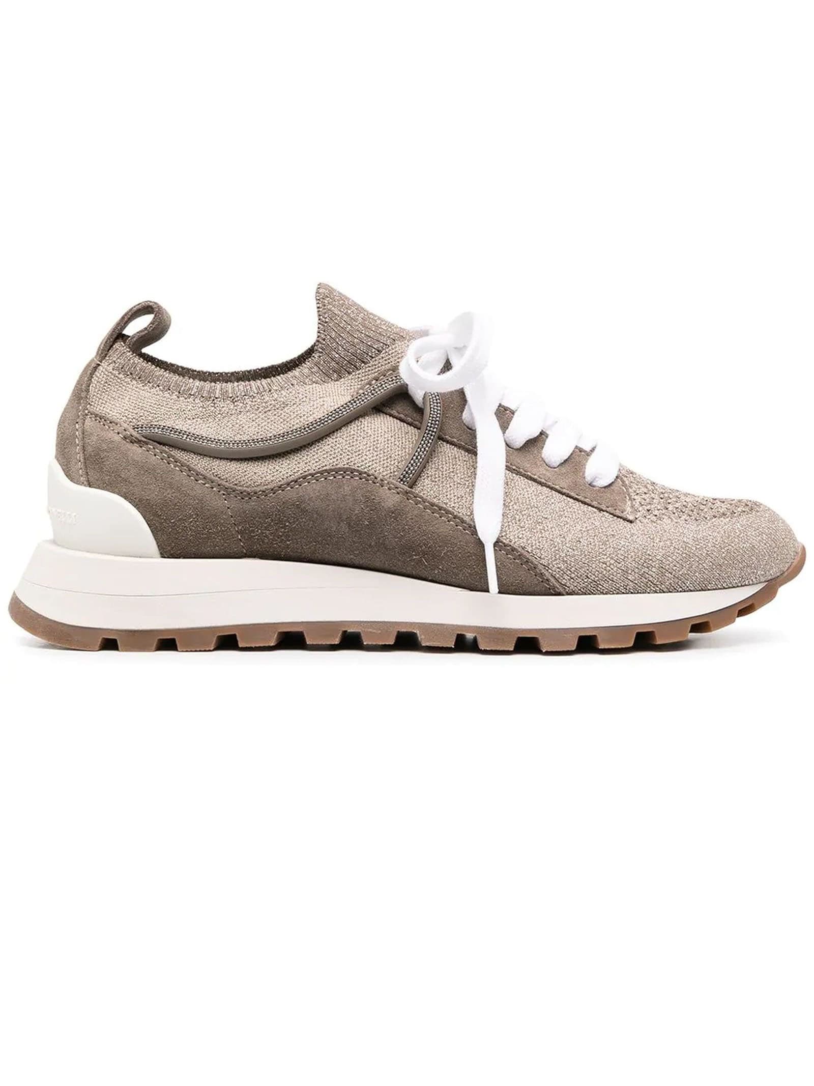 Brunello Cucinelli Runners In Sparkling Knit And Suede