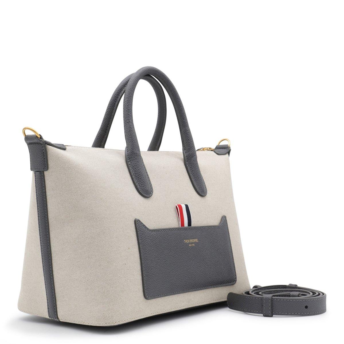 Thom Browne Logo Printed Zipped Tote Bag In Natural