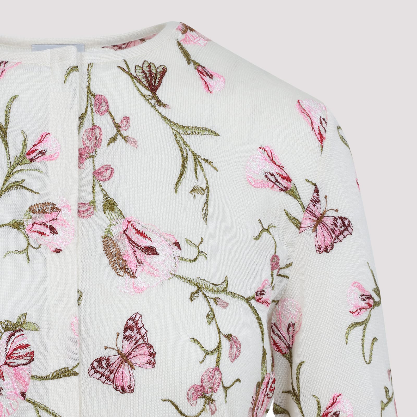 Giambattista Valli Floral-embroidered Cashmere Cardigan In Ivory