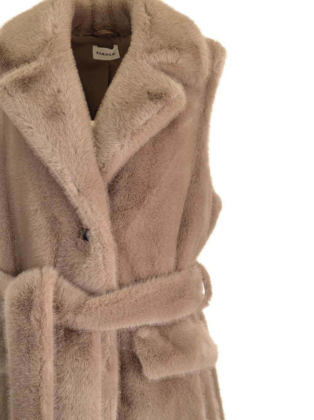 Shop P.a.r.o.s.h Fluffy Long Vest In Beige