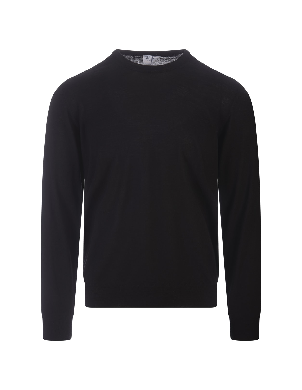 Fedeli Round-neck Pullover In Black Wool