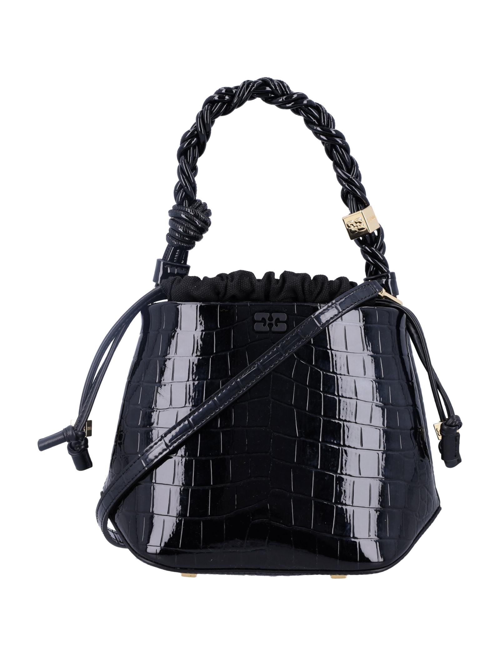 Shop Ganni Bou Bucket Bag In Black