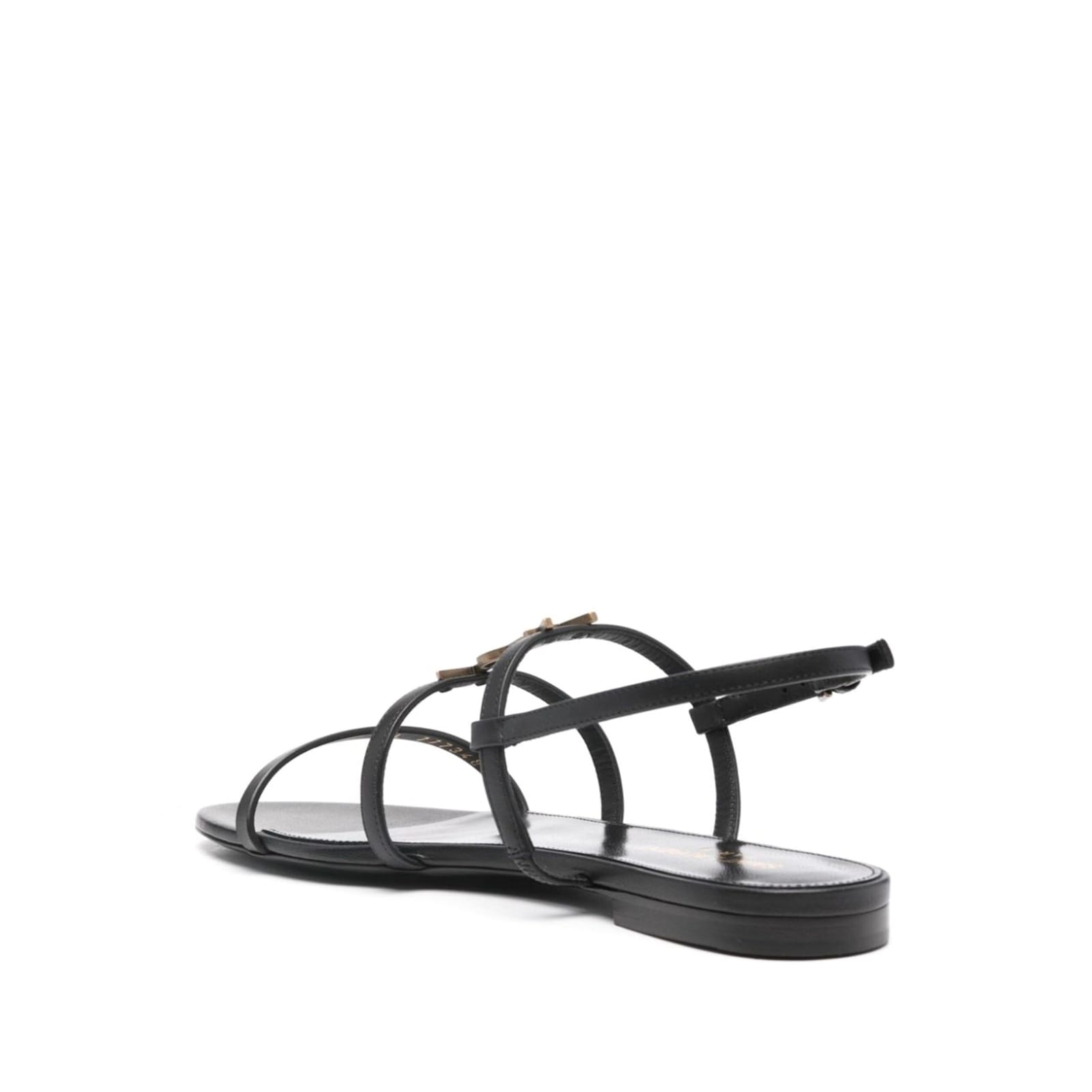 Shop Saint Laurent New Cassandra Flat Sandals In Black