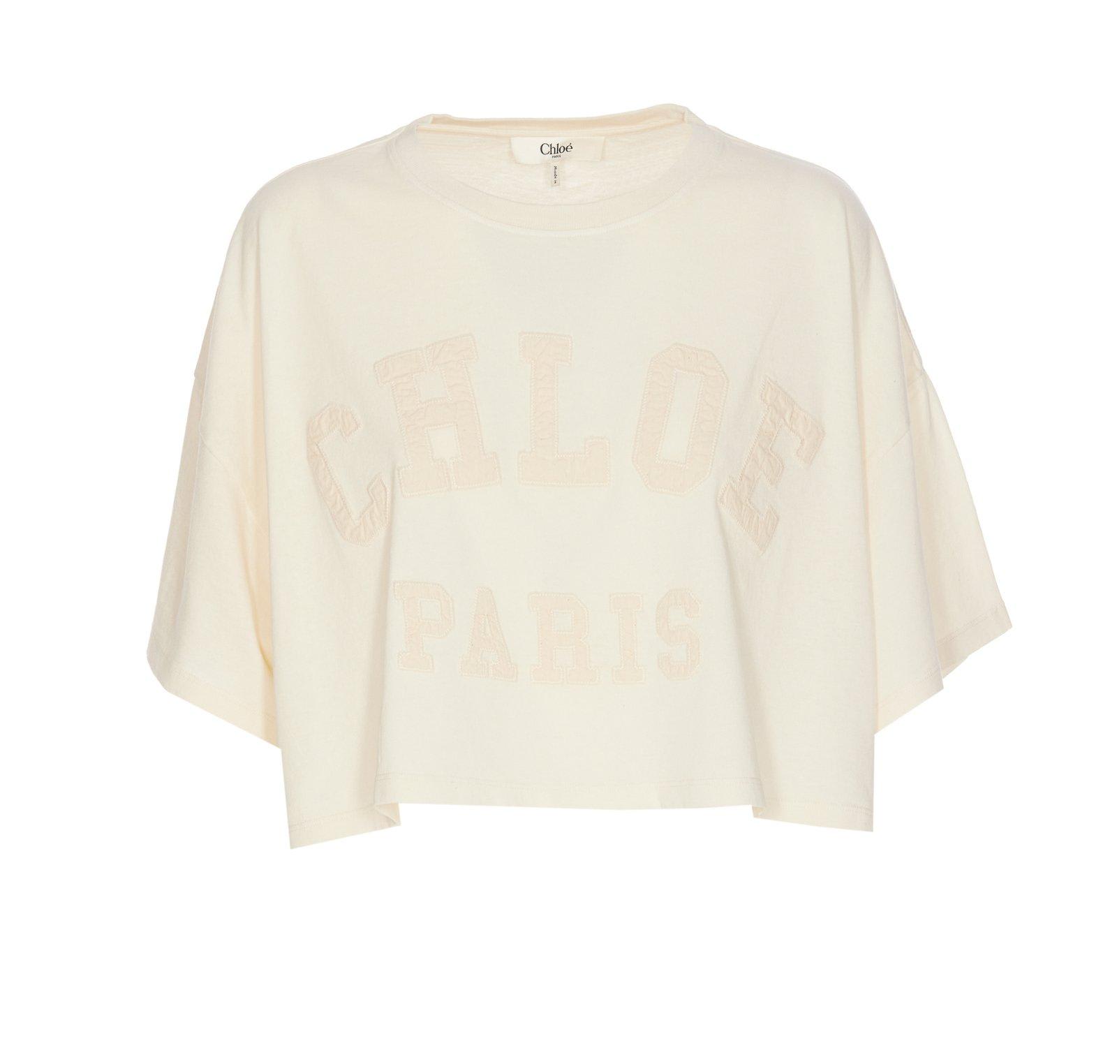 Shop Chloé Logo Detailed Oversized Cropped T-shirt In Bianco