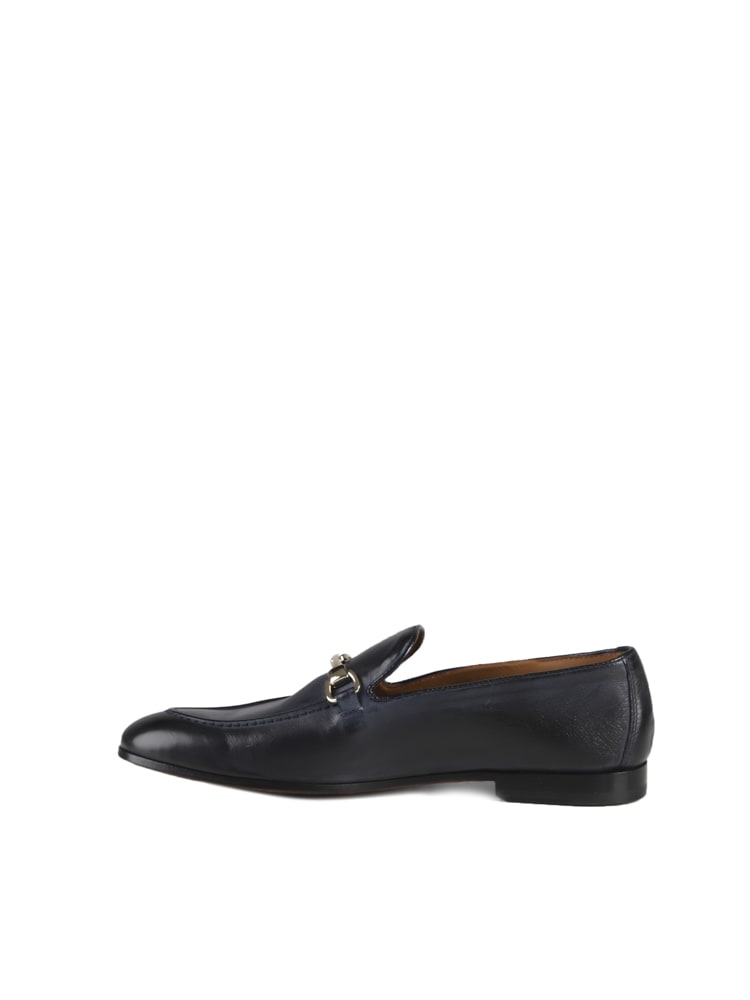 Shop Doucal's Leather Loafers With Chetta Horsebit In Nighty Blue
