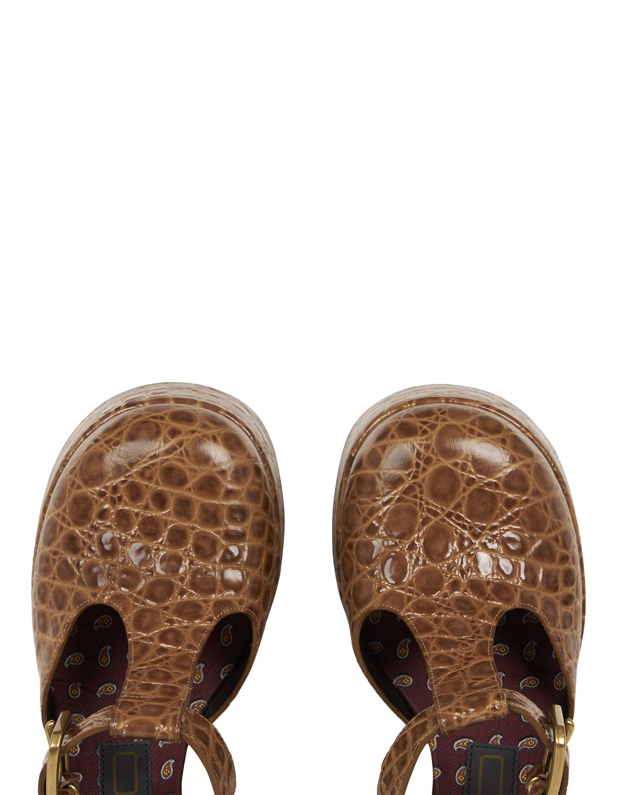 Shop Etro Light Brown Printed Leather Mary Jane Platform Sandals