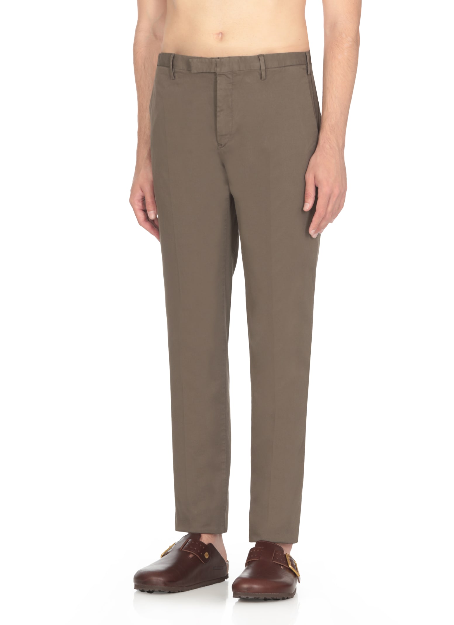 Shop Pt Torino Cotton Trousers In Brown