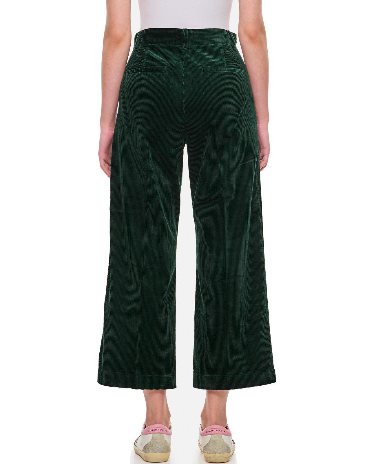 Shop Polo Ralph Lauren Corduroy Wide-leg Cropped Trousers  In Green