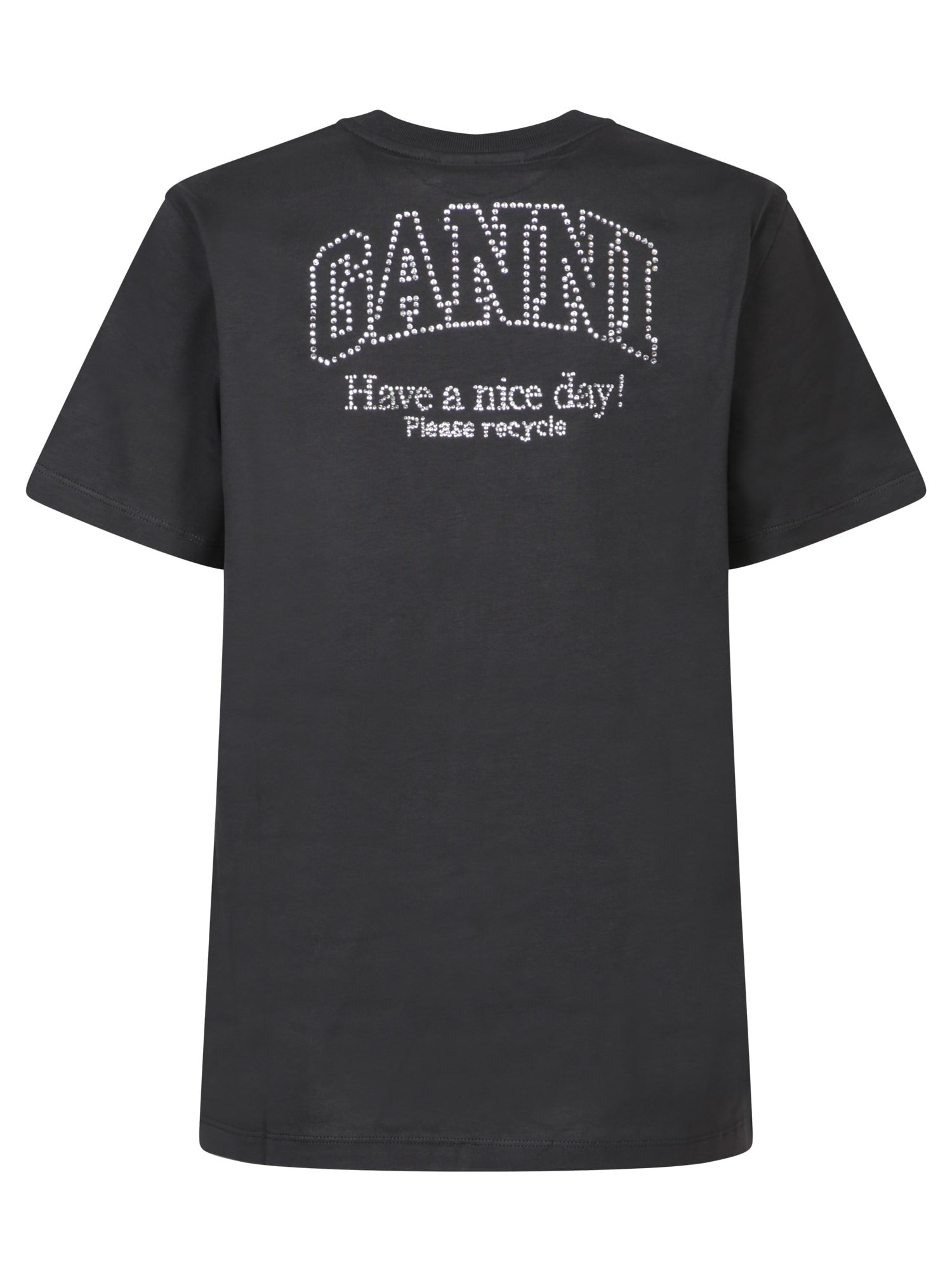 GANNI GREY JERSEY T-SHIRT WITH RHINESTONE LOGO 