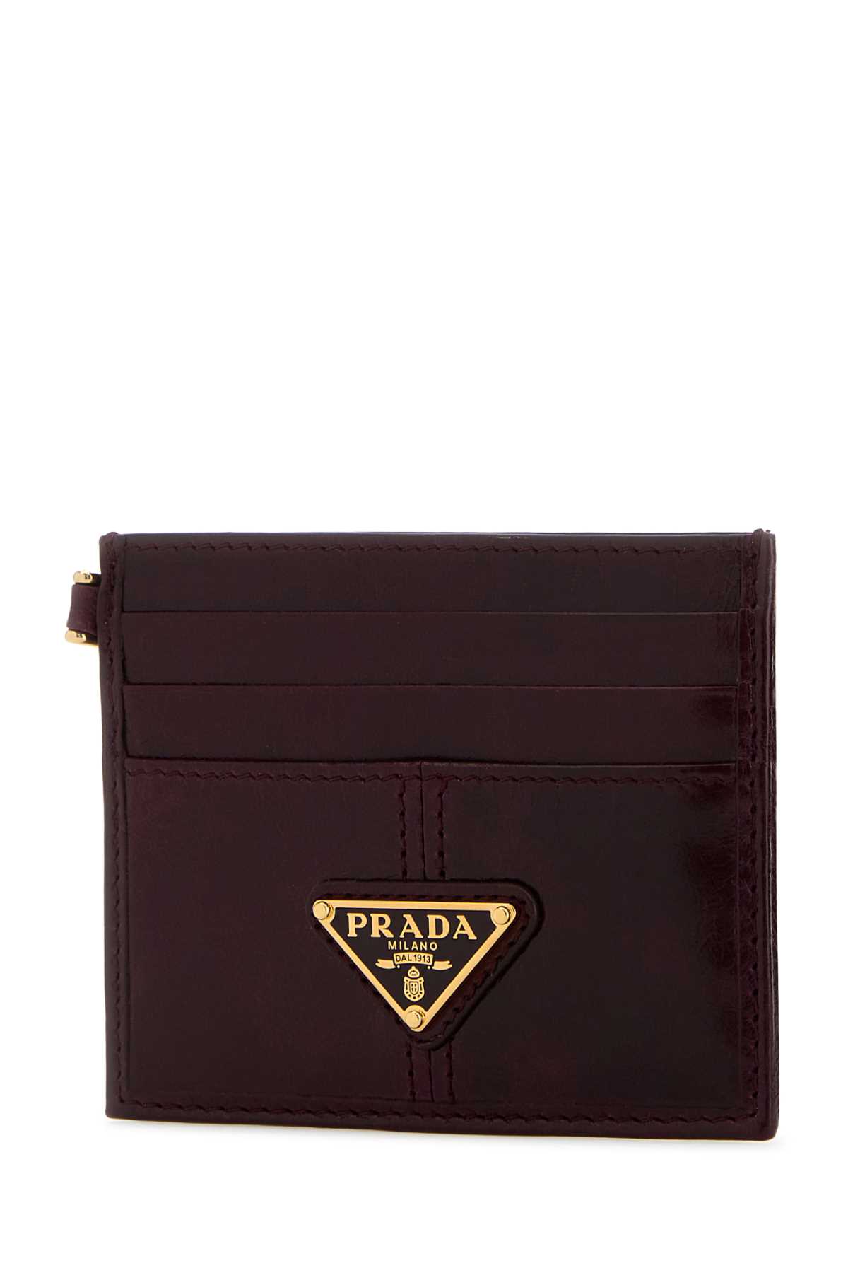 Prada Burgundy Leather Card Holder In Brown