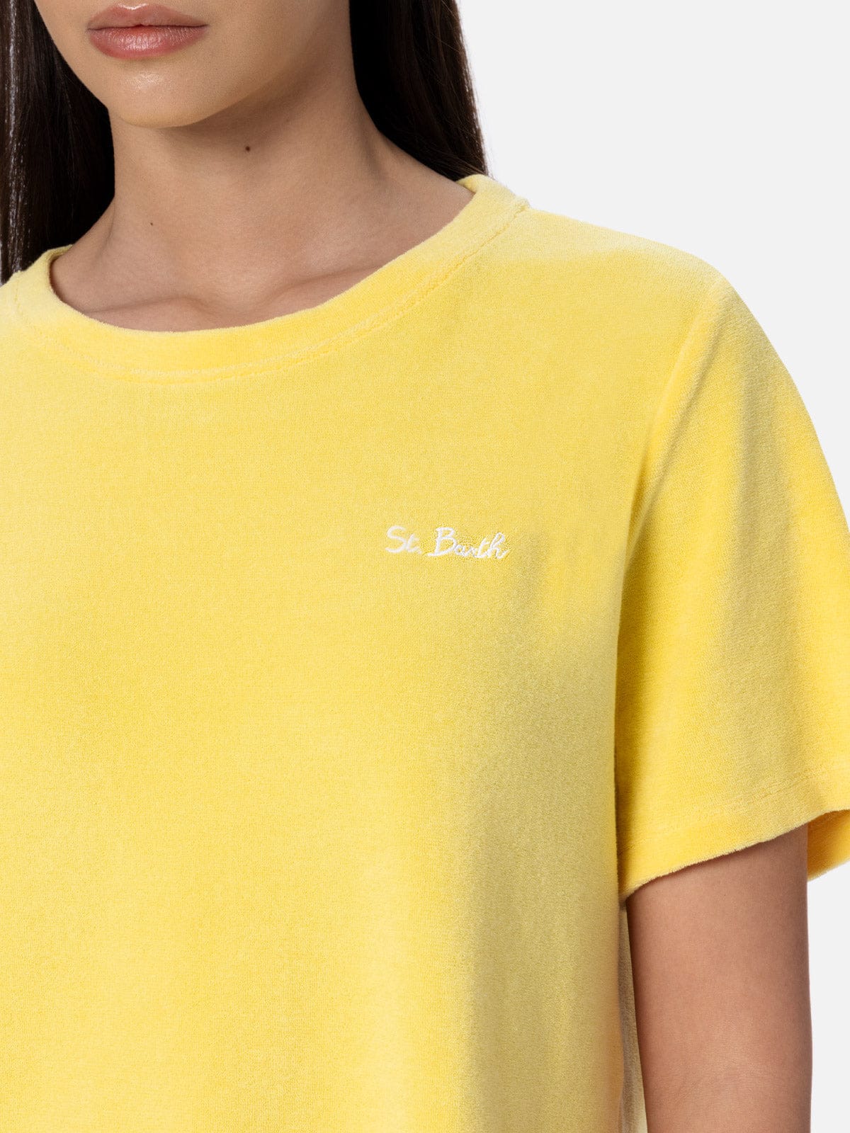 Mc2 Saint Barth Woman Pale Yellow Terry Cotton Crewneck T-shirt Emilie In Yellow