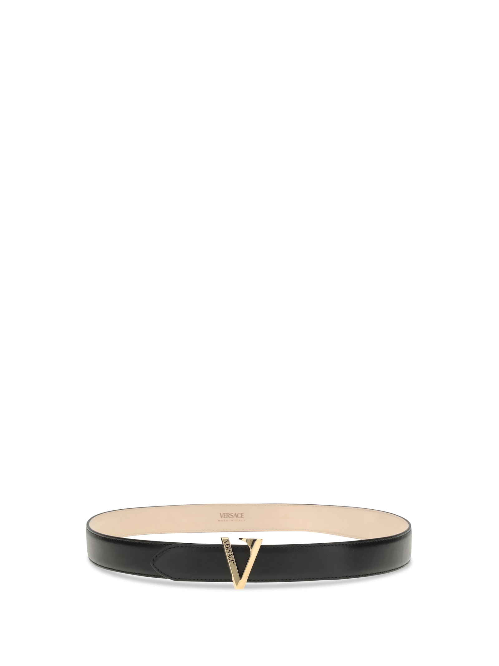 Versace Calfskin V Belt In Black