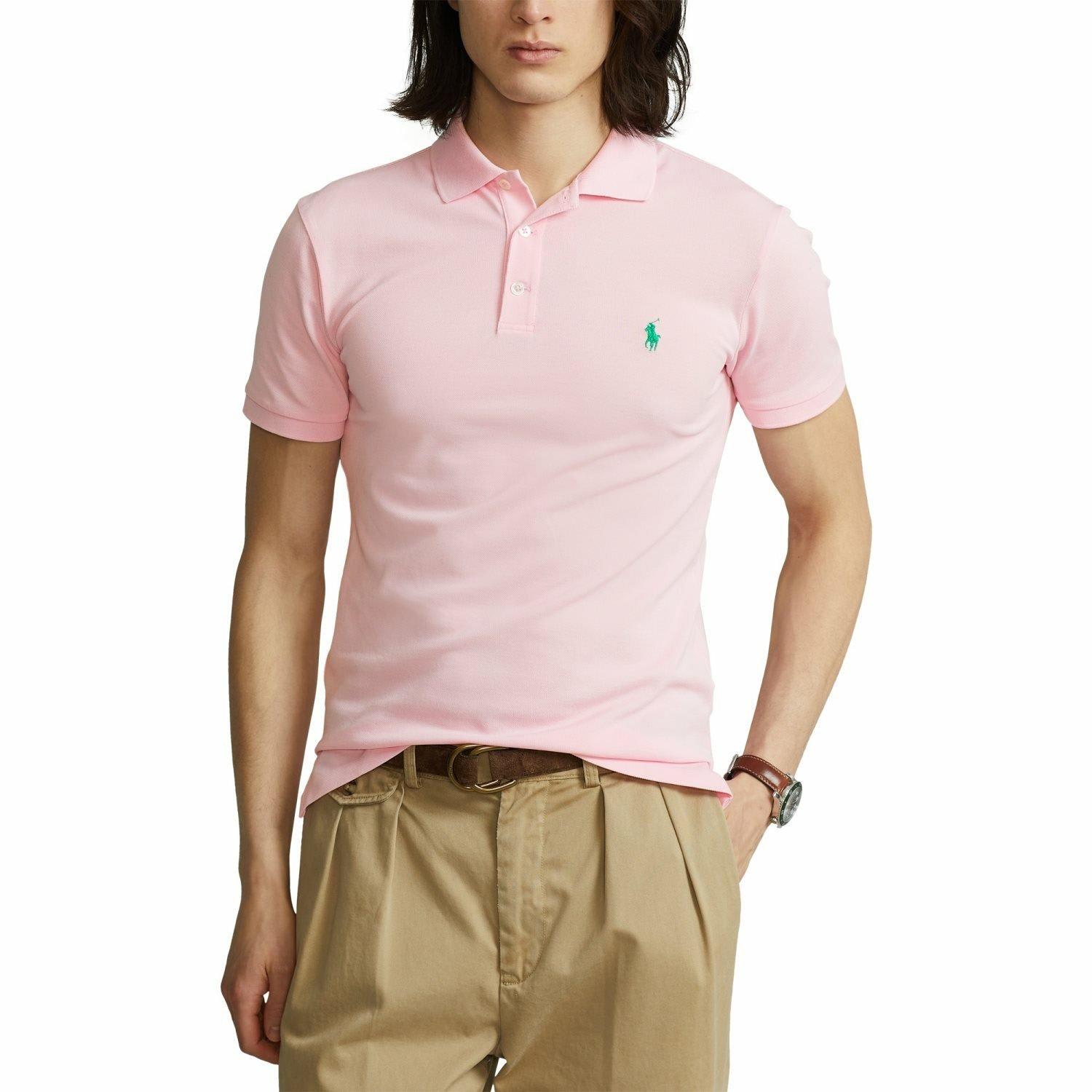 Shop Polo Ralph Lauren Logo Embroidered Slim-fit Polo Shirt Shirt In Pink
