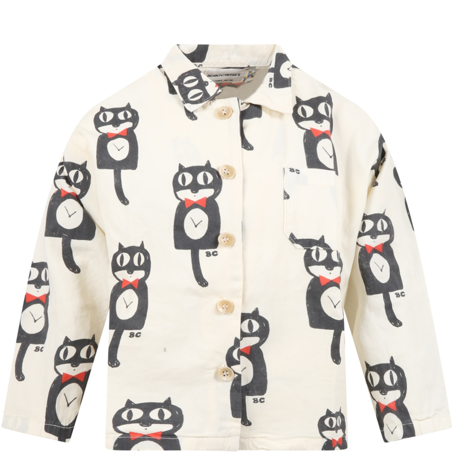 Bobo Choses Ivory Shirt For Boy With Black Cat