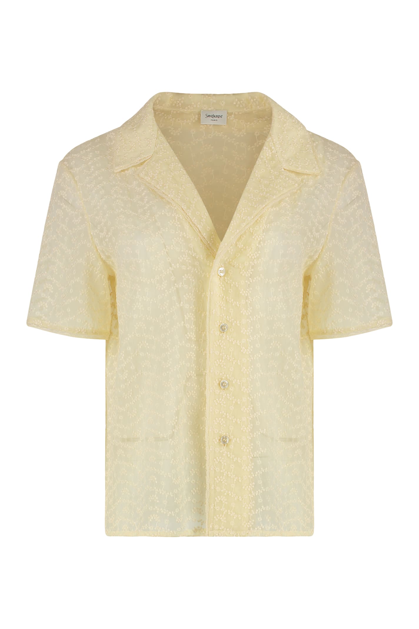 Saint Laurent Embroidered Muslin Pajama Set In Yellow