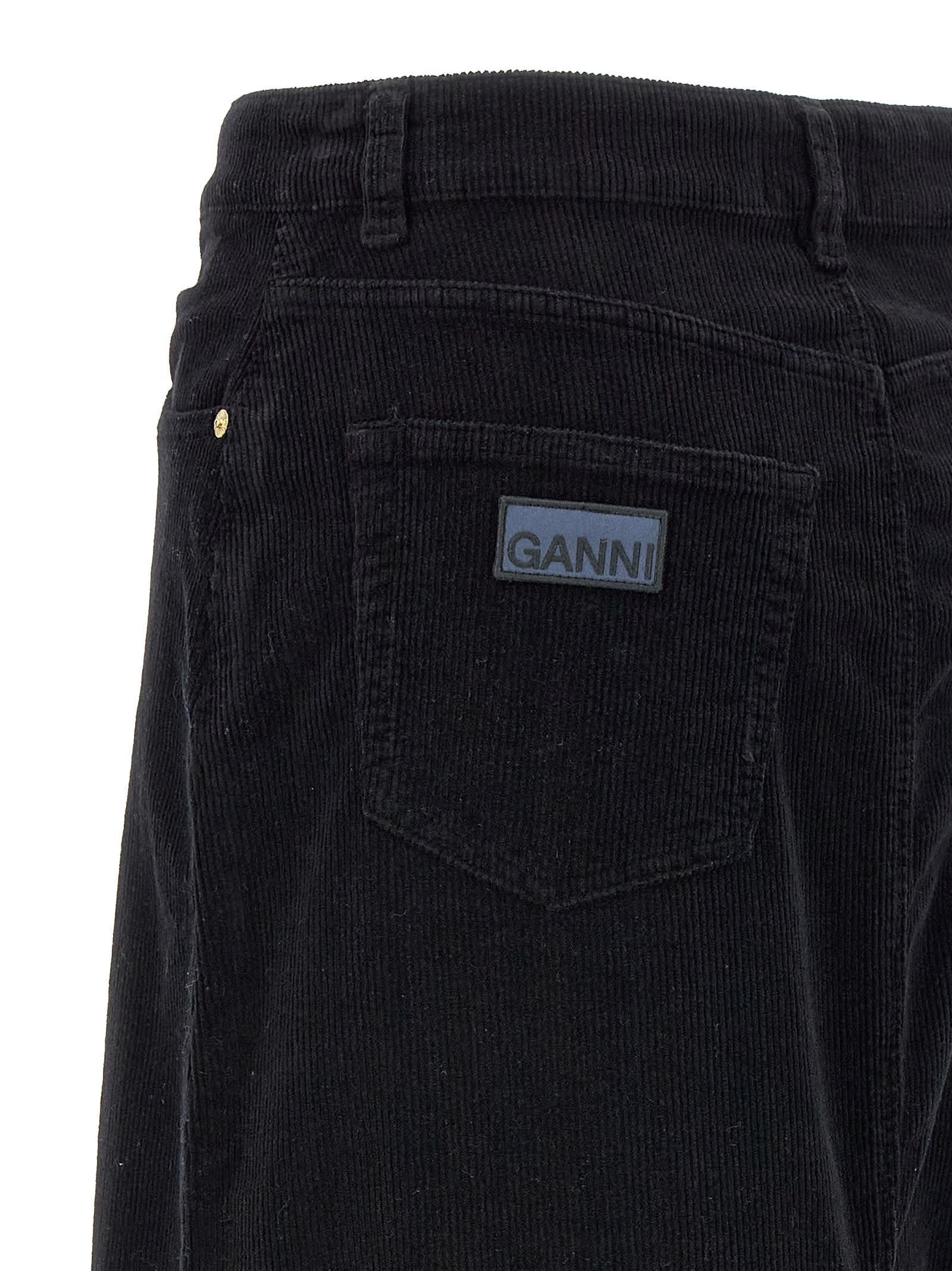 Shop Ganni Long Velvet Ribbed Skirt In Black