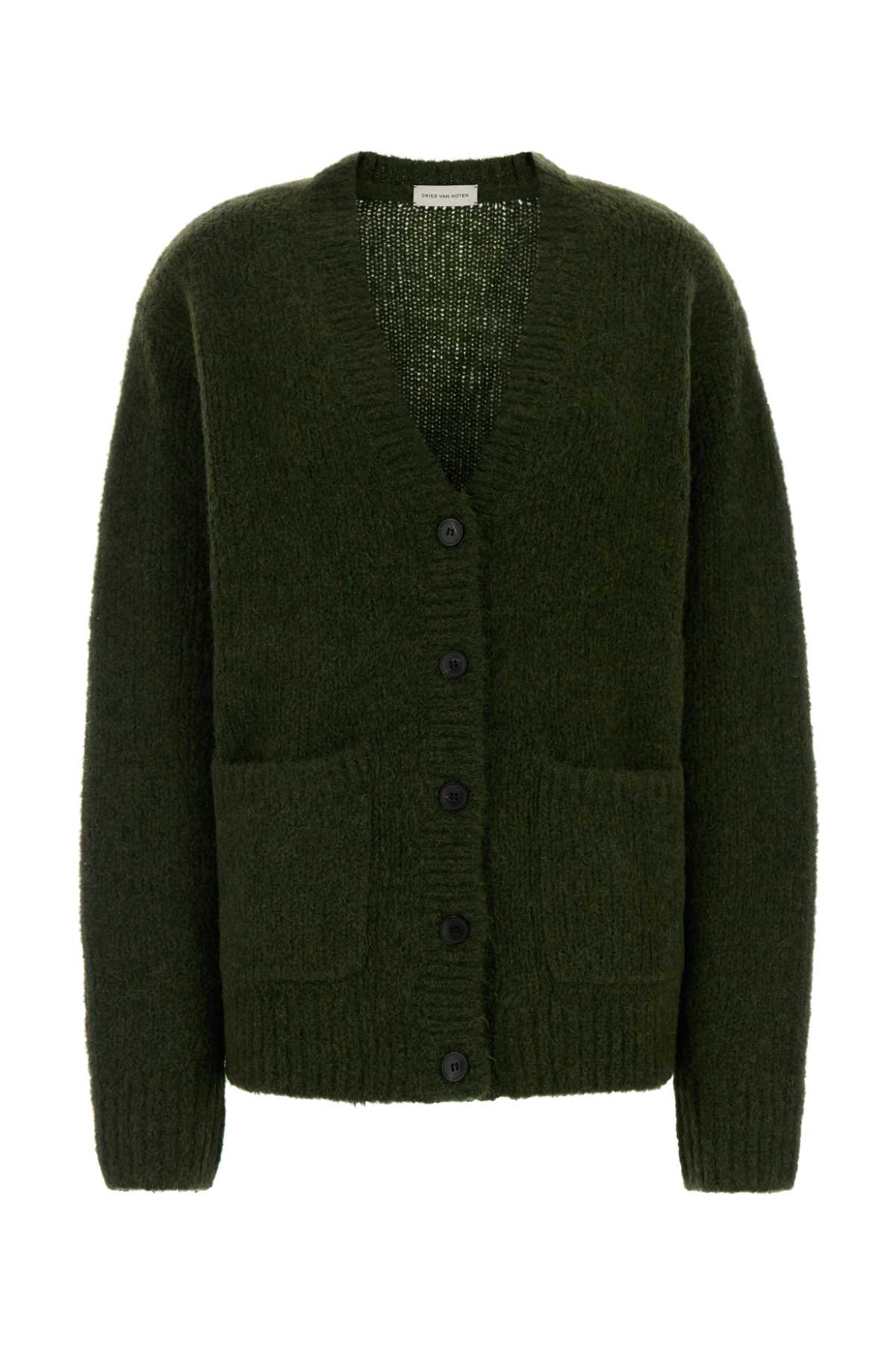 Dries Van Noten Bottle Green Alpaca Blend Oversize Cardigan In Green