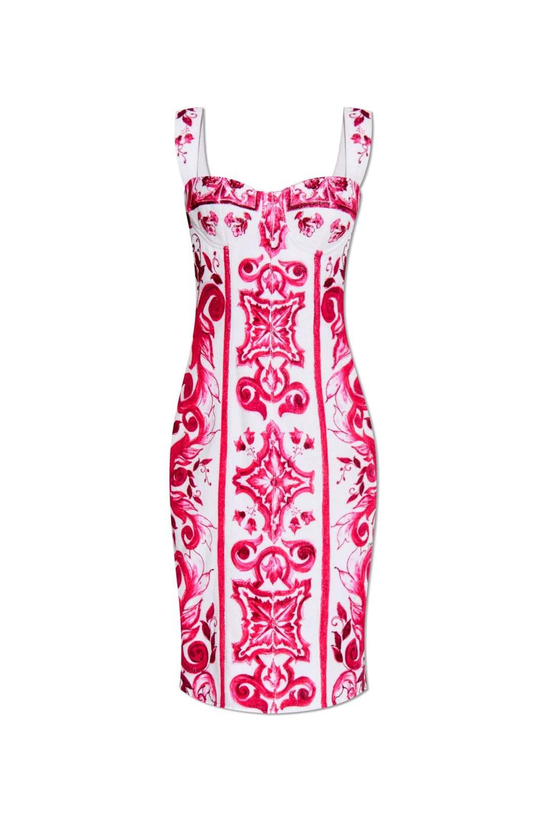 Shop Dolce & Gabbana Majolica Printed Sleeveless Dress In Fuchsia