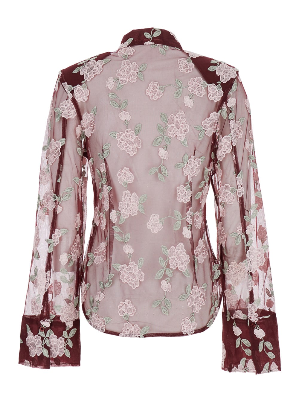 Rotate Birger Christensen Rotate Sheer Floral Embroidery Shirt With Classic Collar In Gray
