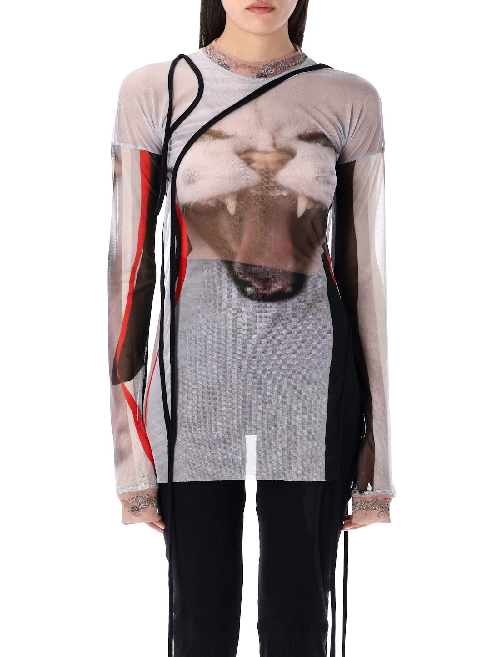 Mesh Deconstructed Cat Print Top