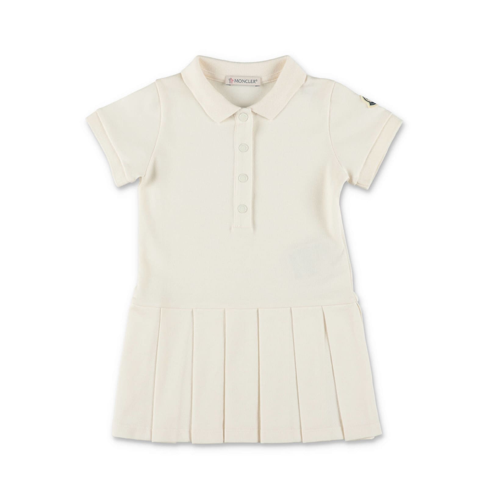 Shop Moncler Abito Stile Polo Bianco In Piquet Di Cotone Baby Girl