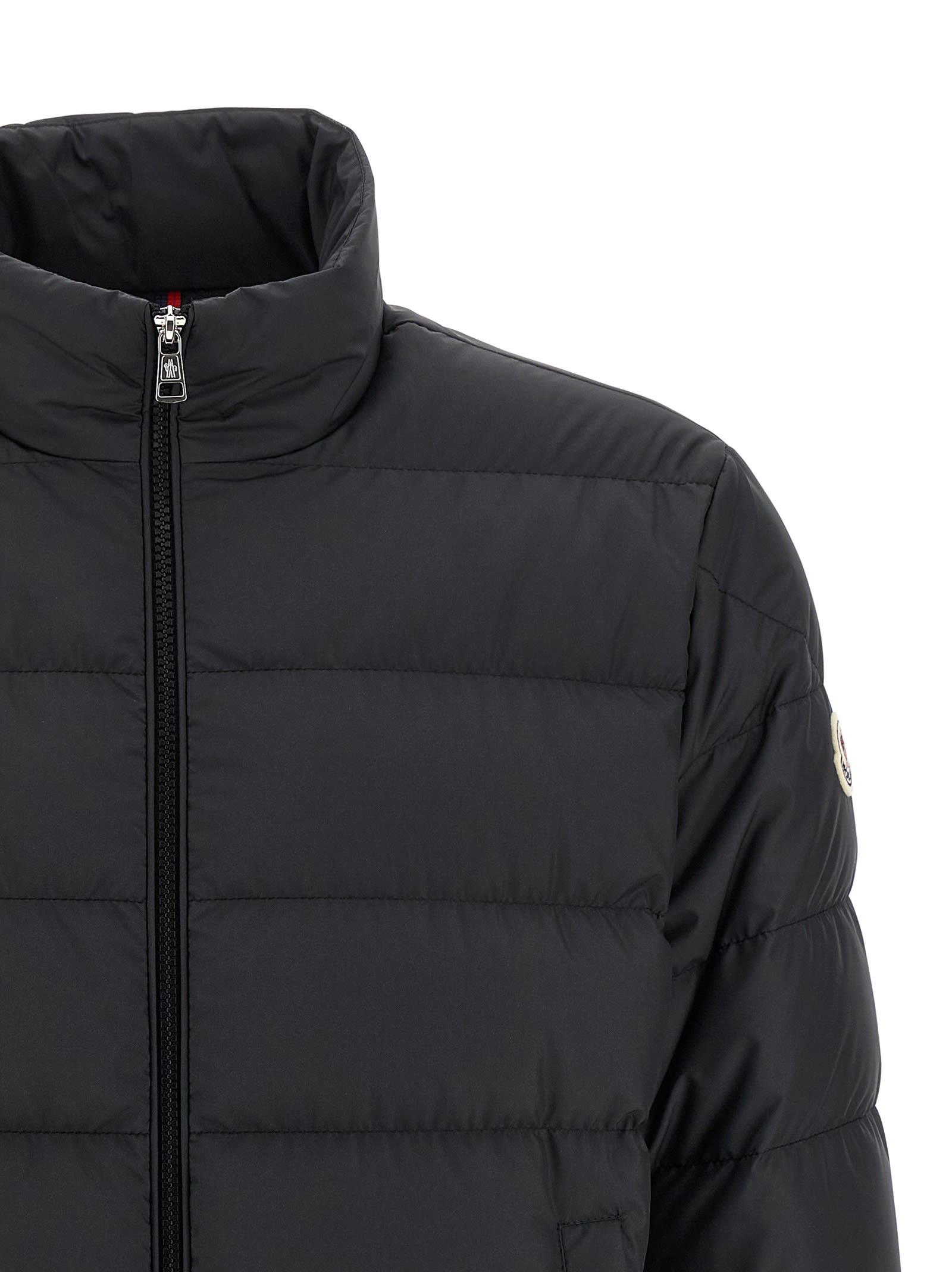 Moncler Quilted Tech Fabric Jacket With Elastic Cuffs In Blue