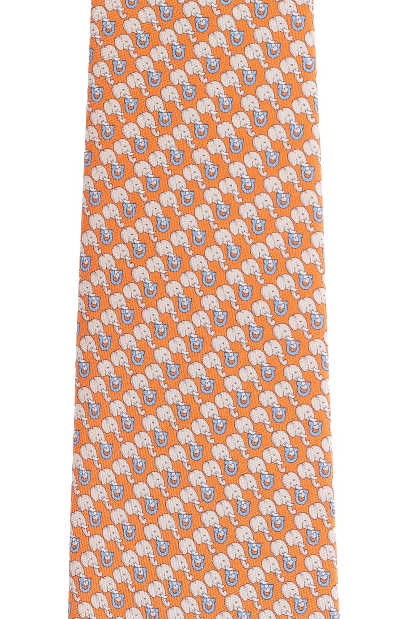 Ferragamo Elephant Print Silk Tie In Orange