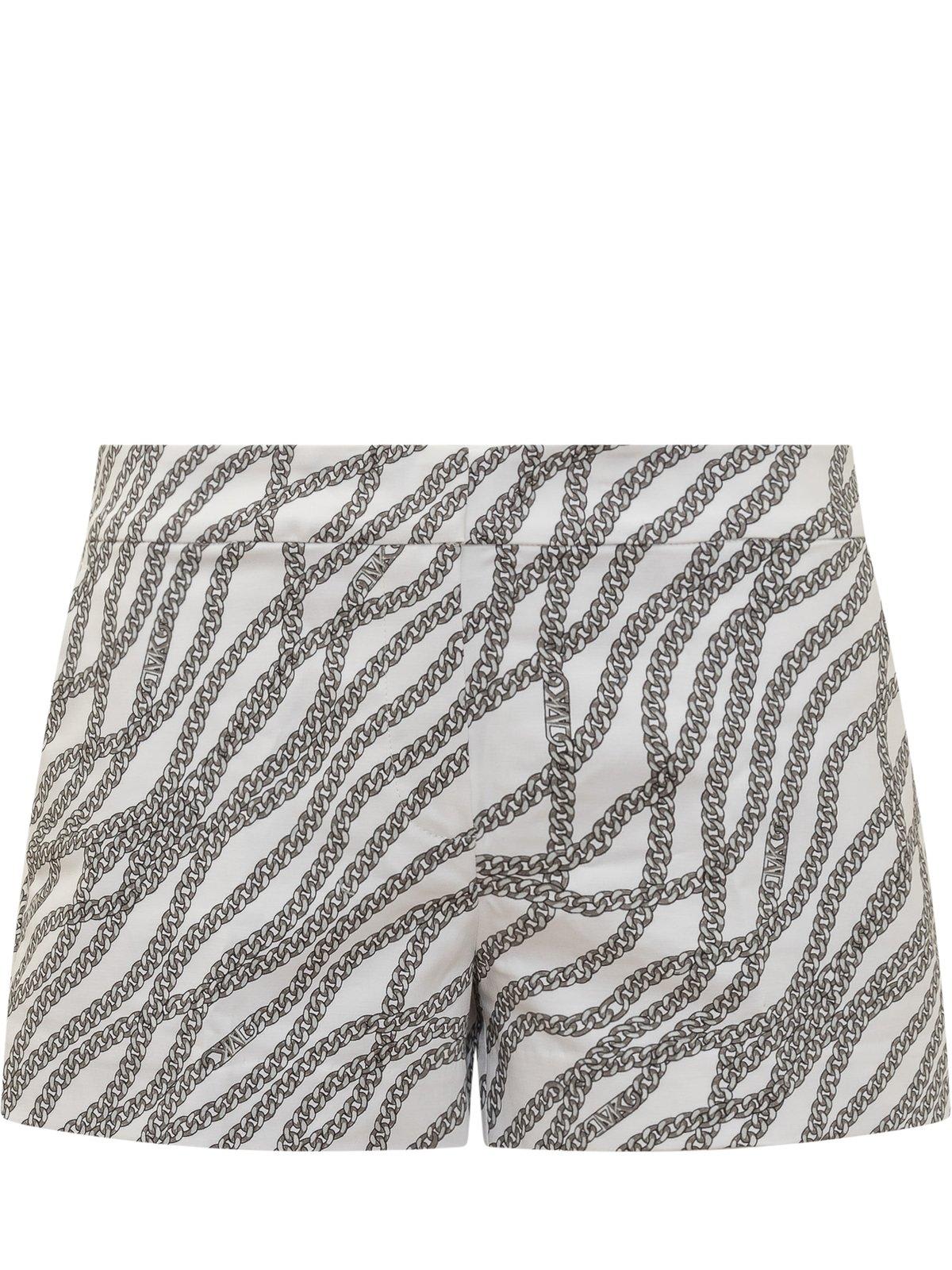 Shop Michael Kors Status Print Stretch Shorts In Whitesilver