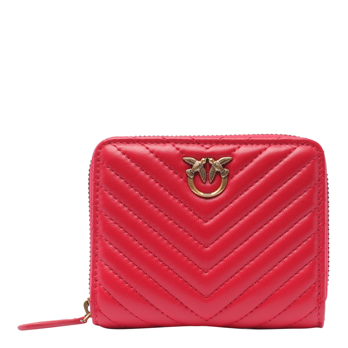 Pinko Zip Around Nappa Chevron Wallet In Red