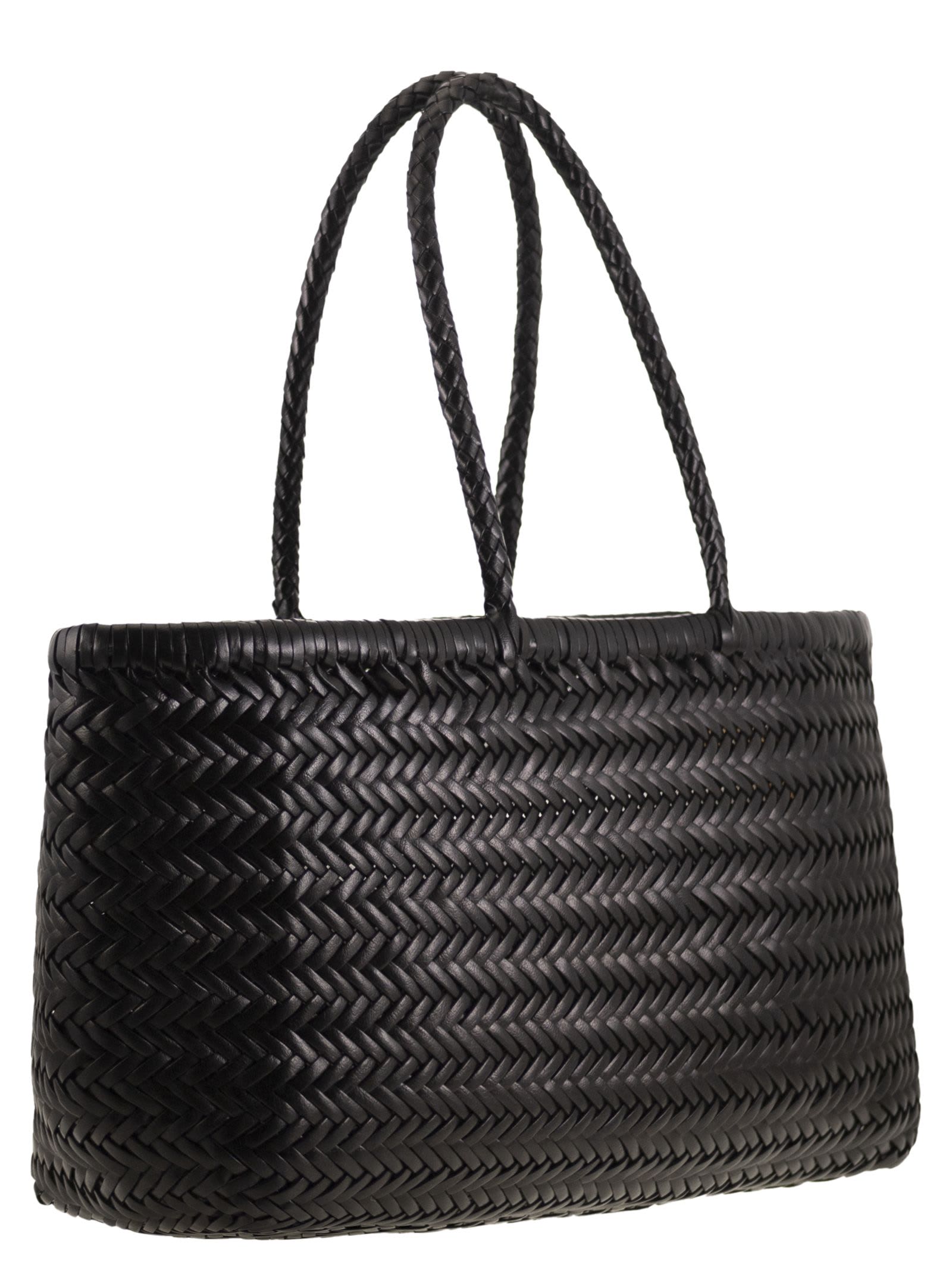 Dragon Diffusion Bamboo Triple Jump Big - Woven Leather Bag In Black
