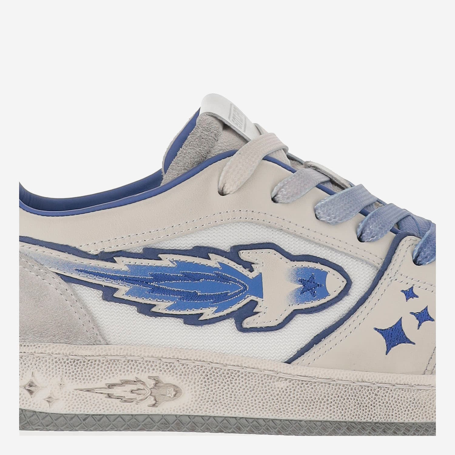 Enterprise Japan Leather And Mesh Rocket Sneakers In White/blue