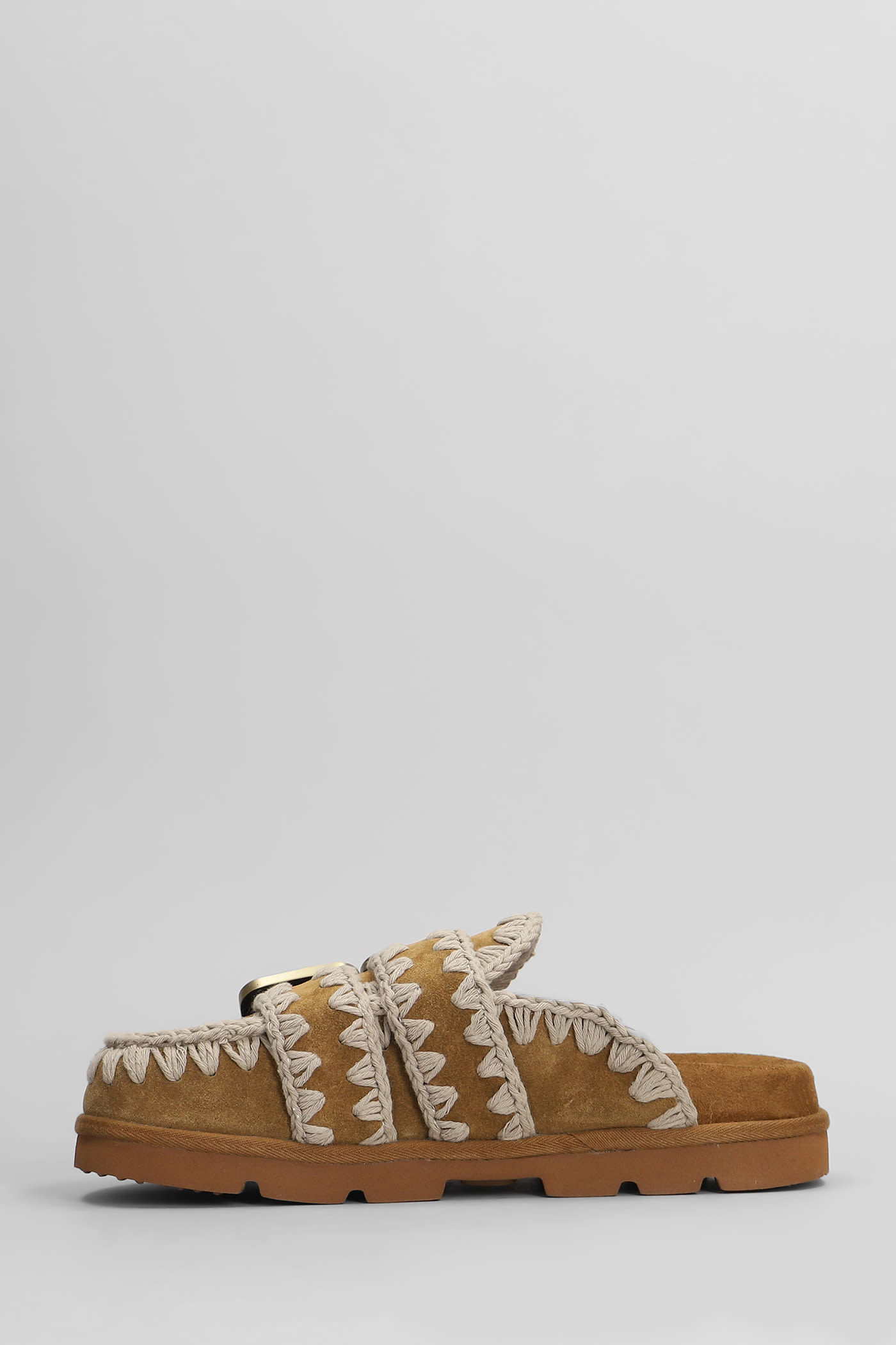 Mou Low Bio Sabot Slipper-mule In Leather Color Suede In Brown