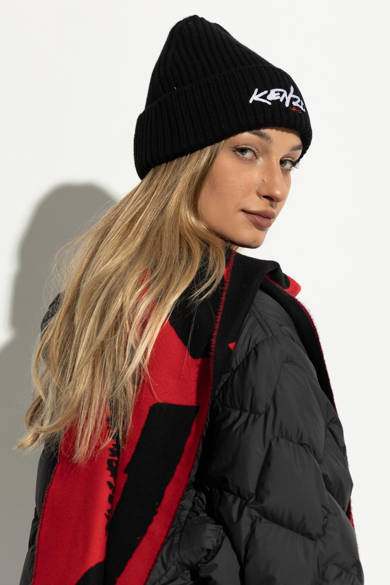Kenzo Ribbed Signature Beanie In Black