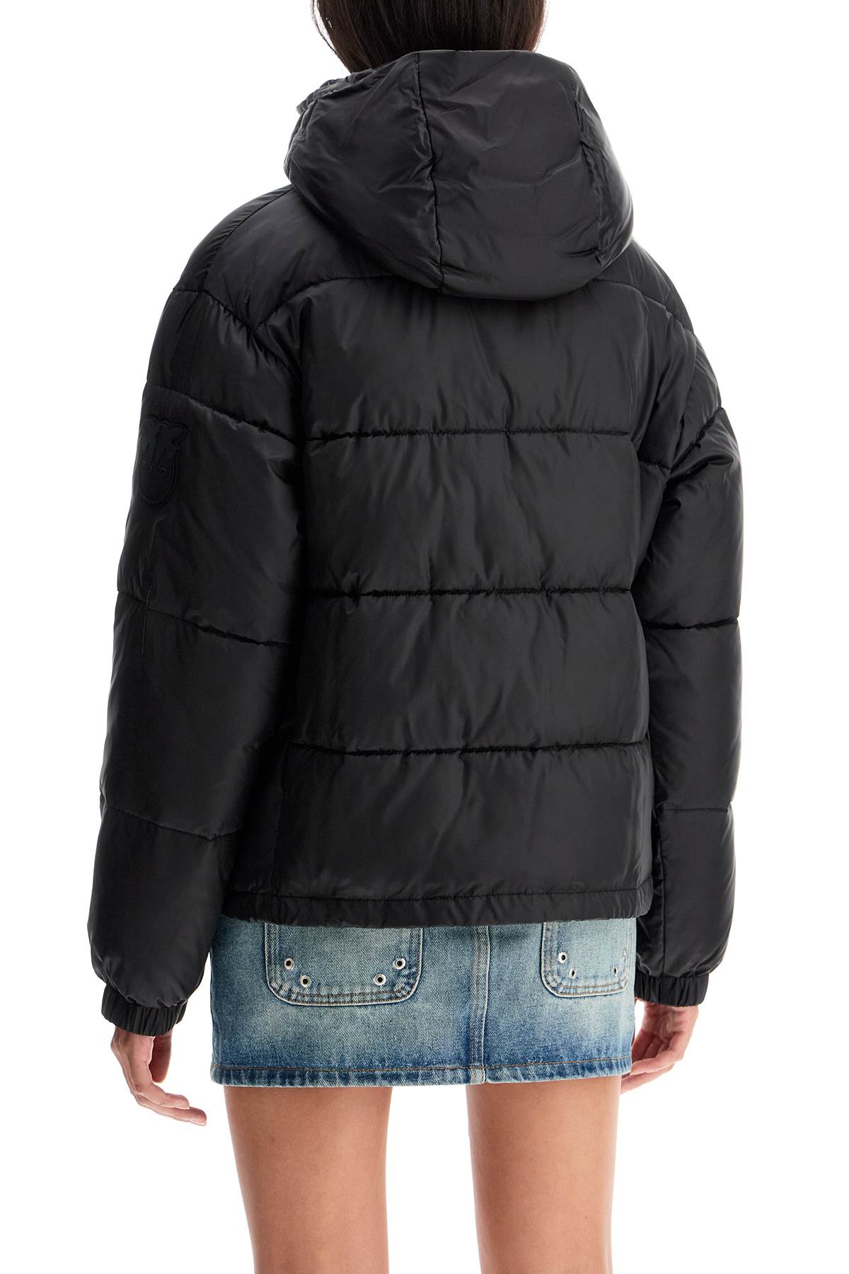 Shop Pinko Down Jacket With Logo Patch In Nero Limousine (white)