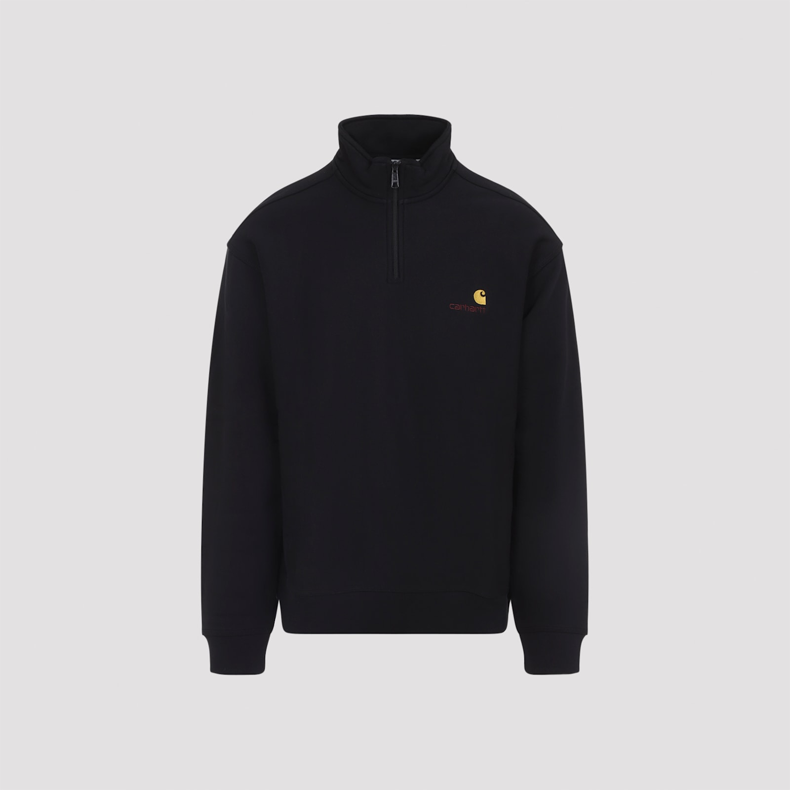 Carhartt American Script Cotton-blend Jersey Half-zip Sweatshirt In Black