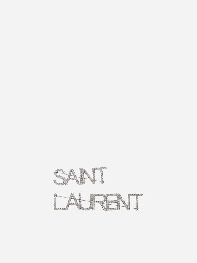 Saint Laurent Set Of Two Brooches With Crystal Decoration